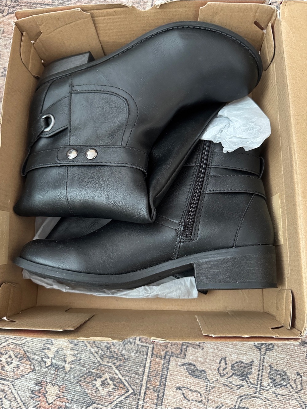 Arizona Jean Company Black Mid-Calf Faux Leather Boots with Stud Accent